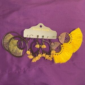 Yellow Tassel Hoop Earrings